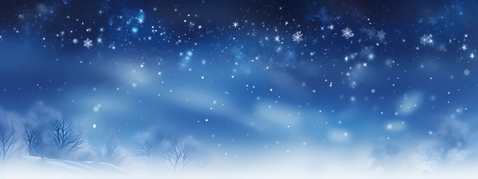 a snow covered blurry background with a blue light