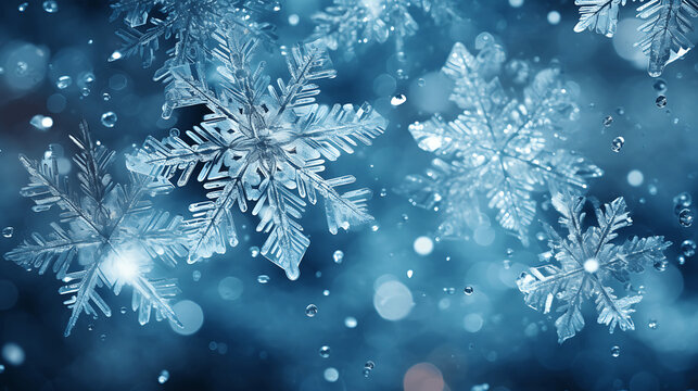 Abstract Winter Background Featuring Snowflakes and Ice