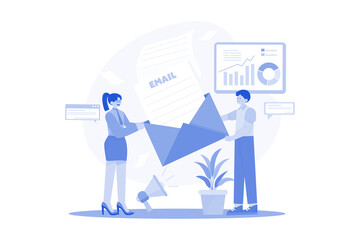 Guy And A Girl Are Engaged In Email Marketing