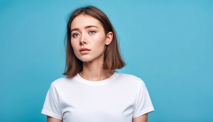 Obraz premium portrait of a woman on blue background 