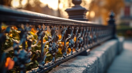 Outdoor barrier made of iron railing with sunshine - Powered by Adobe
