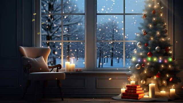 christmas room decoration with tree background seamless looping time-lapse virtual video animation background.