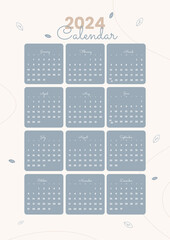 clean calendar template 2024 falling leaves