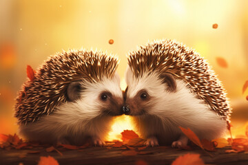 cartoon illustration, a pair of hedgehogs kissing - obrazy, fototapety, plakaty
