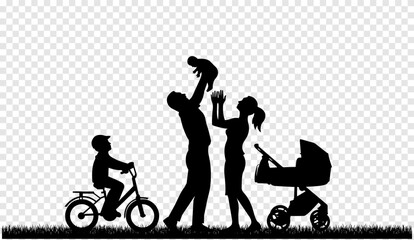Family silhouette vector illustration on transparent background