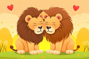 Obraz na płótnie Canvas cartoon illustration, a pair of lions kissing
