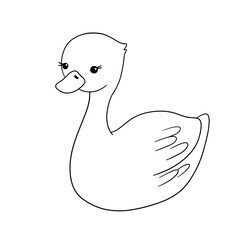 Cute baby Swan. Black and white cartoon illustration for childish coloring book