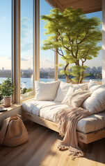 Cozy Living Room with a Mountain View,Comfortable recliners, living room scenic design