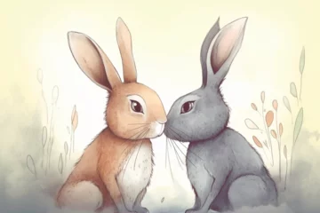 Foto op Aluminium cartoon illustration, a pair of rabbits kissing © Yoshimura