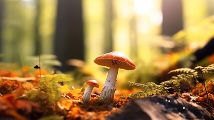 Mushroom in autumn forest - obrazy, fototapety, plakaty