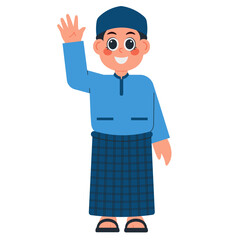 Muslim Boy Waving Hand Illustration