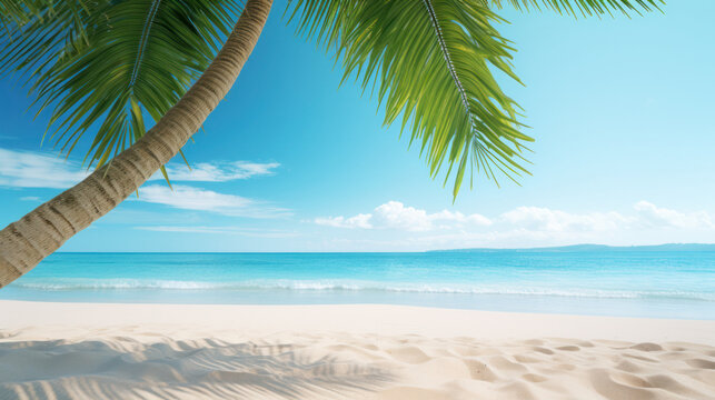 palm tree on the beach, coconut tree on the beach, clean sand on the beach, travel concept