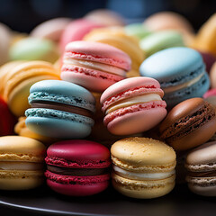 A Pile of Colorful Macarons: A Sweet Delight,colorful macaroons on a wooden table,colorful macaroons in a box