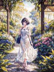 Fototapeta premium woman in botanical garden, Generative AI