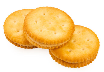 Peanut butter cracker on white background, Peanut butter snack isolate on white with clipping path.