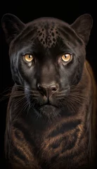 Tuinposter Black panther cat on a black background © Darren