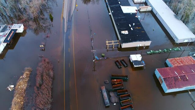 Flood Waters Devastation Homes Destroyed Under Water Climate Change Cinematic Drone