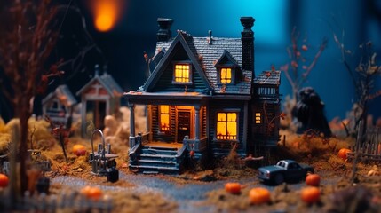 Miniature haunted house diorama Halloween