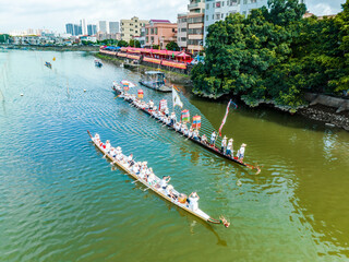 Fototapeta na wymiar Dongxiu Julong Race Dragon Boat, Nanhai District, Foshan City, Guangdong Province, China