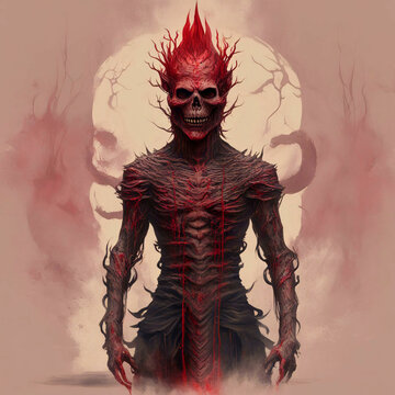 A scary ghoul standing in the dark, shades of red color.