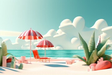Obraz premium Summer graphic illustration with chairs on the beach