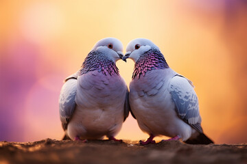 a pair of doves kissing - obrazy, fototapety, plakaty