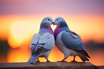 a pair of doves kissing