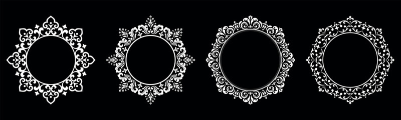 Set of decorative frames Elegant vector element for design in Eastern style, place for text. Floral black and white borders. Lace illustration for invitations and greeting cards.