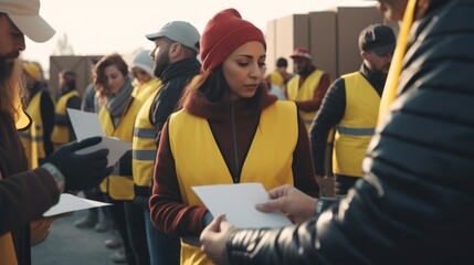 Obraz premium Team of volunteers working in charity donation center to the victims, humanitarian concept.