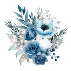 bouquet of flowers, Blue floral arrangement watercolor paint