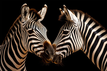 Fototapeta na wymiar a pair of zebras kissing