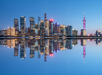 View of Shanghai's skyline panoramic cityscape at night