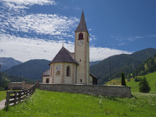 Church dated back to the 16th century of St. Vitus, St. Veit in the Village of Braies (Prags) in South Tyrol, Bolzano - Italy