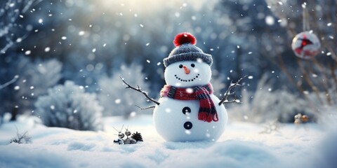 Naklejka na ściany i meble CHRISTMAS SNOWY WINTER SNOWMAN SNOWFLAKES FALLING BACKGROUND CINEMATIC