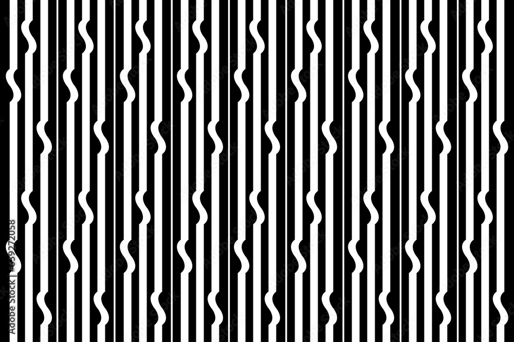 Poster vertical stripe and s shapes of pattern. design regular lines white on black background. design prin