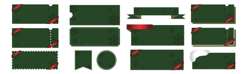 クリスマスセールに使える赤いリボンと緑のクーポンベクターデザインセット（枠のみ）