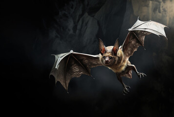 Image of a big bat are flapping their wings in the dark. Birds. Wildlife Animals. Illustration, generative AI.