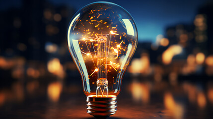 A burning light bulb with a coiled filament. Modern technology concept