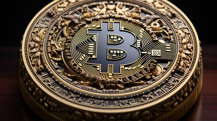 Obraz na płótnie Canvas Golden Bitcoin: A Close-Up View,one bitcoin,close up of a bitcoin