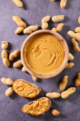 Peanut butter in bowl with peanut ingredient