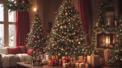 Christmas festival christmas tree gift box christmas background christmas day AI generative.