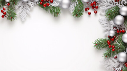 Obraz na płótnie Canvas Christmas and New Year decorations overhead composition, frame made of cedar tree branches.