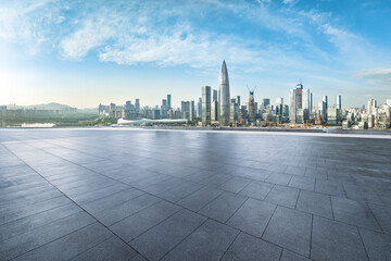 Shenzhen city skyline and square floor background