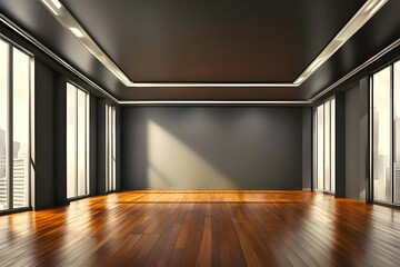 Full empty spaced office background interior with a dark warm moody tone and sunlight coming from window - obrazy, fototapety, plakaty
