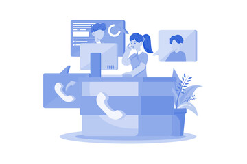 Woman Helps People Through A Headset