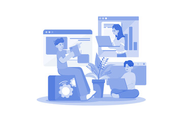 A Group Of Workers Working On Projects In A Team