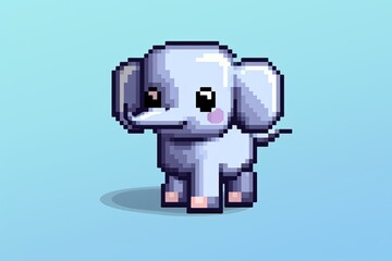 Naklejka premium Pixel elephant on a blue background. Pixel art concept. Cartoon style.