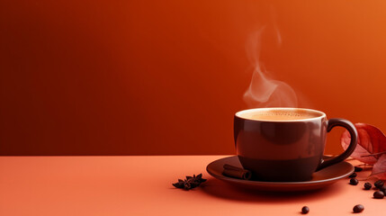 Cup of Aromatic Hot Coffee on Color Background