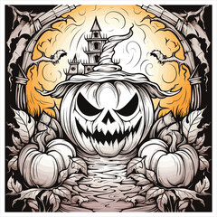 Happy Halloween. Halloween bat holding pumpkin 