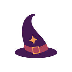 Witch hat. Magic hat. This costume adorns the head of a little witch at a Halloween party.